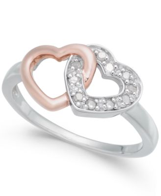Macy's - Diamond Interlocking Heart Ring (1/10 ct. t.w.) in Sterling Silver and Rose Gold-Plate