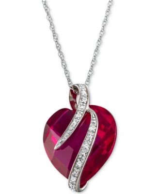 Macy's - Lab-Created Ruby (10-3/4 ct. t.w.) & White Sapphire Accent Heart Pendant Necklace in Sterling Silver