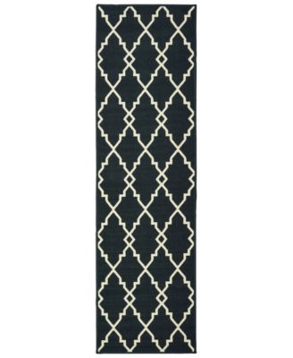Oriental Weavers - Marina 7763K Black/Ivory 2'3" x 7'6" Indoor/Outdoor Runner Area Rug
