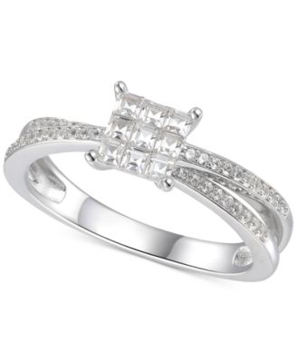 Macy's - Cubic Zirconia Square Cluster Split Shank Ring in Sterling Silver