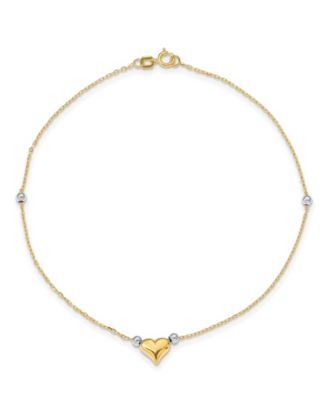 Macy's - Puffed Heart with Beads Anklet in 14k Yellow and White Gold