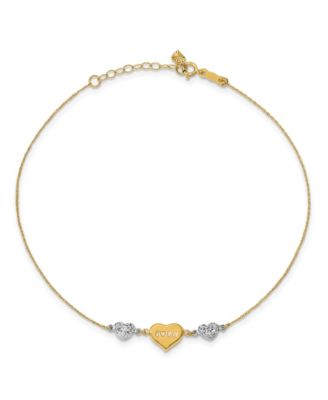 Macy's - Puffed Heart "Love" Anklet in 14k Yellow and White Gold