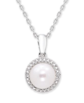 Macy's - Cultured Freshwater Pearl (7 mm) Diamond Accent Necklace in Sterling Silver