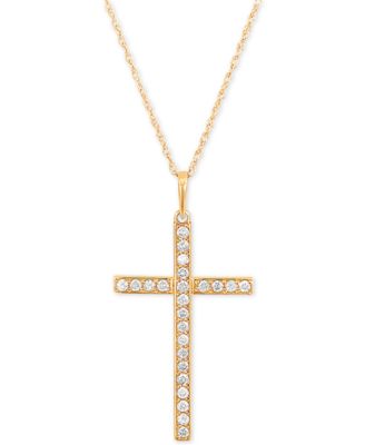 Macy's - Diamond Cross 18" Pendant Necklace (1/4 ct. t.w.) in 10k Gold