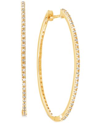 Macy's - Diamond Medium Skinny Hoop Earrings (1/5 ct. t.w.) in 10k Gold, 1.3"