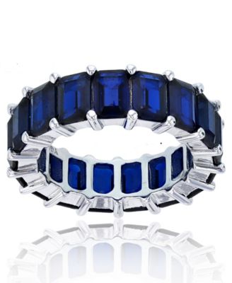 Macy's - Created Blue Spinel Emerald Cut Eternity Band in Rhodium Plated Sterling Silver