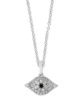 EFFY Collection - Black Diamond Accent & Diamond (1/6 ct. t.w.) Evil Eye 18" Pendant Necklace in Sterling Silver
