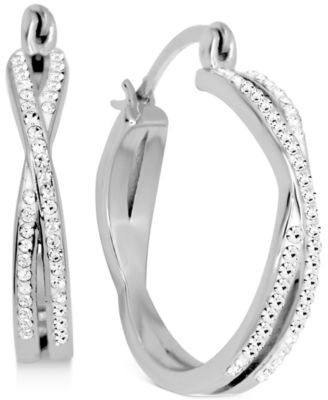 And Now This - Crystal Small Crossover Hoop Earrings, 0.95"