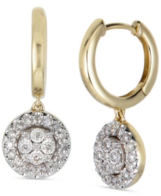 Macy's - Diamond Cluster Dangle Hoop Drop Earrings (1/2 ct. t.w.) in 14k Gold