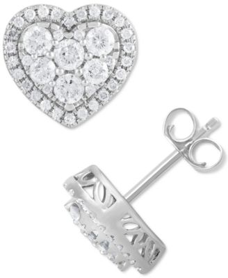 Macy's - Diamond Heart Halo Cluster Stud Earrings (1 ct. t.w.) in 14k White Gold