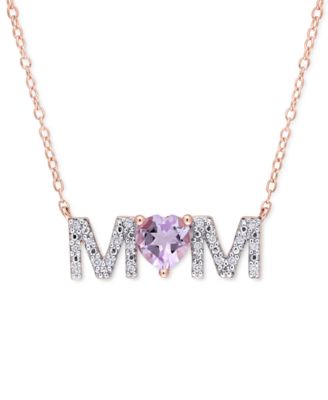 Macy's - Amethyst (5/8 ct. t.w.) & Diamond (1/10 ct. t.w.) MOM 18" Pendant Necklace in 18k Rose Gold-Plated Sterling Silver