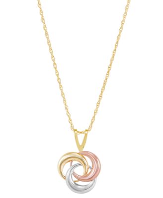 Macy's - Tricolor Love Knot 18" Pendant Necklace in 10k Yellow, White & Rose Gold