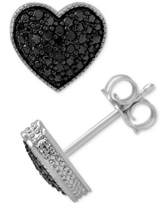 Macy's - Black Diamond Pav&eacute; Heart Stud Earrings (1/6 ct. t.w.) in Sterling Silver