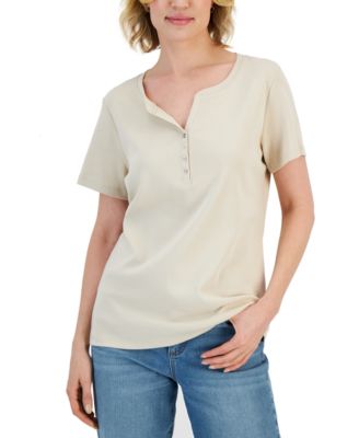 Karen Scott - Short Sleeve Henley Top, Created for Macy's