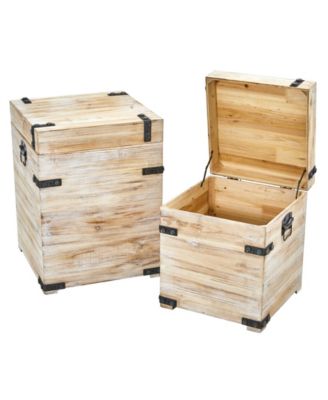 Nearly Natural - Decorative White Wash Storage Boxes-Trunks with Metal Detail - Set of 2