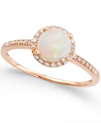 Macy's - Opal (3/4 ct. t.w.) and Diamond (1/8 ct. t.w.) Ring in 14k Rose Gold