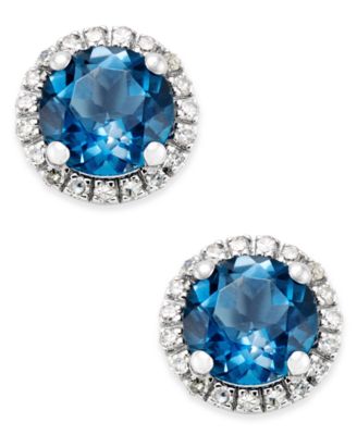 Macy's - Mystic Topaz (1-3/4 ct. t.w.) and Diamond (1/6 ct. t.w.) Round Stud Earrings in 14k White Gold