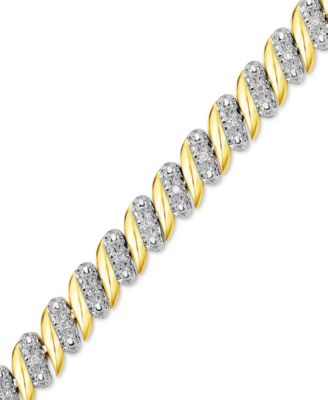 Macy's - Diamond (1/4 ct. t.w.) Zig Zag Bracelet in 14k Gold-Plated Sterling Silver