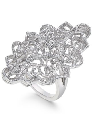 Macy's - Diamond Filigree Statement Ring (1/10 ct. t.w.) in Sterling Silver