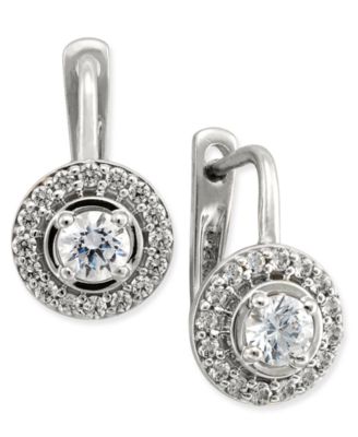 Macy's - Diamond Halo Leverback Earrings (1/2 ct. t.w.) in 14k White or Yellow Gold