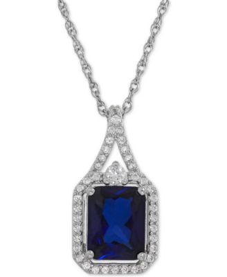 Macy's - Lab-Created Blue Sapphire (3 ct. t.w.) and White Sapphire (1/4 ct. t.w.) Pendant Necklace in Sterling Silver
