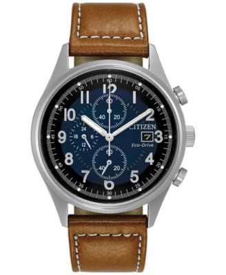 Citizen - Men's Eco-Drive Chronograph Brown Leather Strap Watch 42mm CA0621-05L