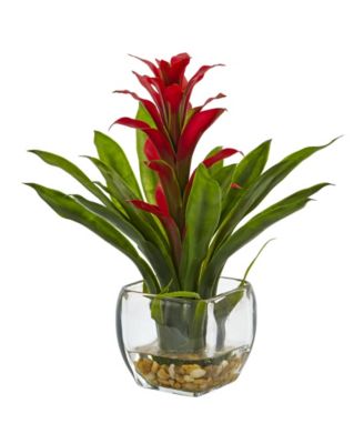 Nearly Natural - Bromeliad Artificial Arrangement in Glass Vase