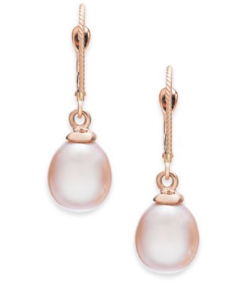 Macy's - Pink Cultured Freshwater Pearl (8-1/2mm) Drop Earrings in 14k Rose Gold