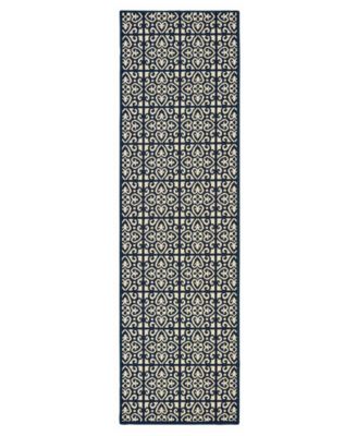 Oriental Weavers - Marina 5927B Ivory/Navy 2'3" x 7'6" Indoor/Outdoor Runner Area Rug