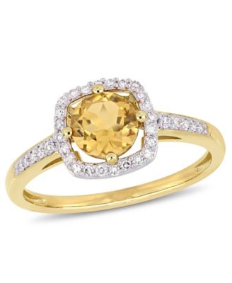 Macy's - Citrine (3/4 ct. t.w.) and Diamond (1/7 ct. t.w.) Halo Ring in 10k Yellow Gold