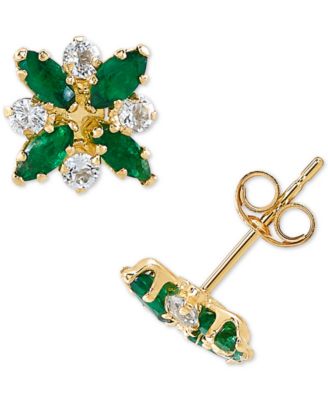 Macy's - Emerald (3/4 ct. t.w.) & White Topaz (1/3 ct. t.w.) Flower Stud Earrings in 10k Gold