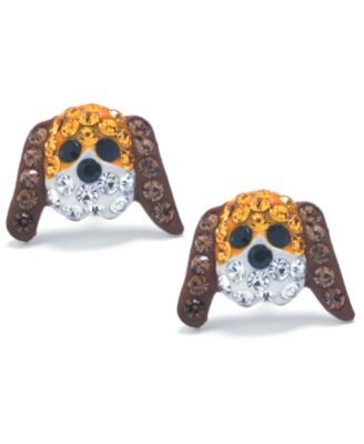 Giani Bernini - Brown and White Pave Crystal Dog Face Stud Earrings set in Sterling Silver