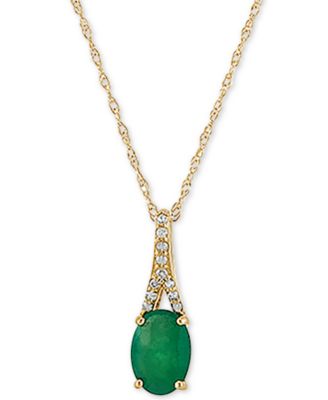 Macy's - Emerald (7/8 ct. t.w.) & Diamond (1/20 ct. t.w.) 18" Pendant Necklace in 10k Gold