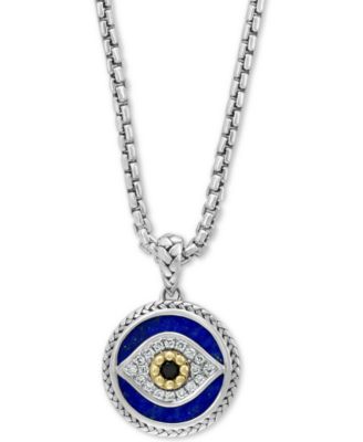 EFFY Collection - Multi-Gemstone & Diamond (1/10 ct. t.w.) Evil Eye 22" Pendant Necklace in Sterling Silver & 14k Gold