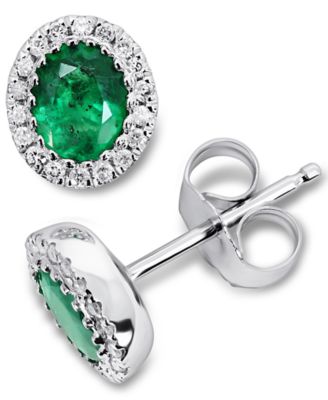 Macy's - Emerald (5/8 ct. t.w.) & Diamond (1/10 ct. t.w.) Oval Halo Stud Earrings in 14k White Gold