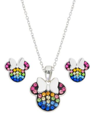 Disney - 2-Pc. Set Crystal Multicolor Minnie Mouse Pendant Necklace and Stud Earrings in Sterling Silver