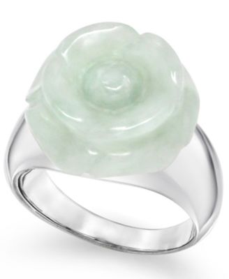 Macy's - Jade (16mm) Carved Flower Ring in Sterling Silver