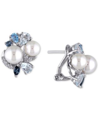 Macy's - Cultured Freshwater Pearl (6-1/2 & 7-1/2mm) & Multicolor Topaz (3 ct. t.w.) Stud Earrings in Sterling Silver