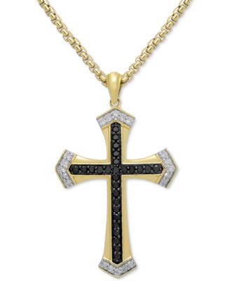 Macy's - Men's Black & White Diamond Cross 22" Pendant Necklace (1/2 ct. t.w.) in 18k Gold-Plated Sterling Silver