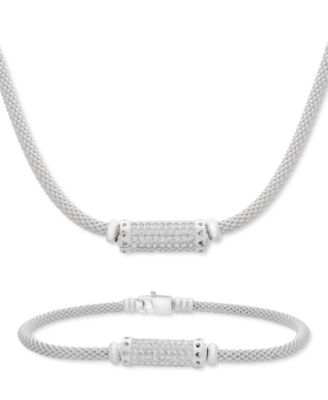 Macy's - Cubic Zirconia Mesh Popcorn Statement Necklace and Bracelet Collection in Sterling Silver
