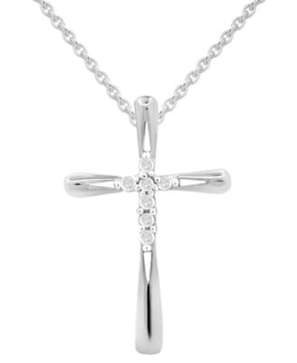 Macy's - Diamond Cross 18" Cross Pendant Necklace (1/10 ct. t.w.) in Sterling Silver