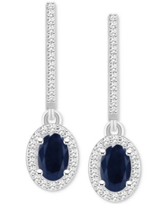 Macy's - Gemstone & Diamond (1/3 ct. t.w.) Leverback Drop Earrings in Sterling Silver