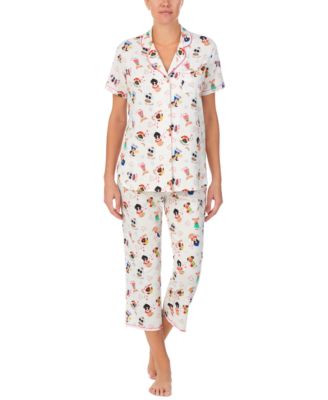 Cuddl Duds - Printed Short Sleeve Notch-Collar Cropped Pajama Set