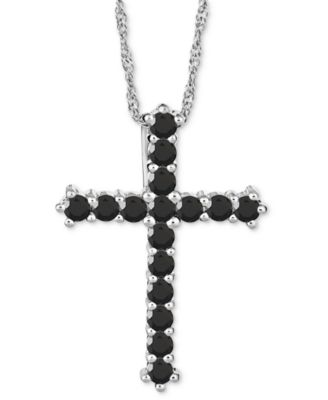 Macy's - Onyx Cross 18" Pendant Necklace in Sterling Silver