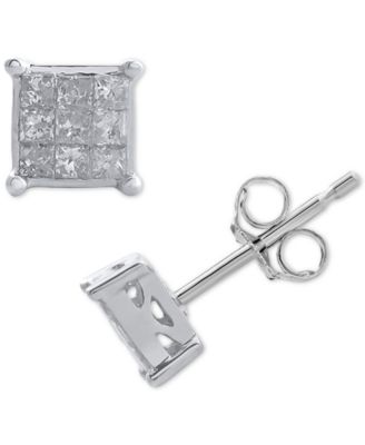 Macy's - Diamond Princess Cluster Stud Earrings (1/4 ct. t.w.) in 14k White Gold