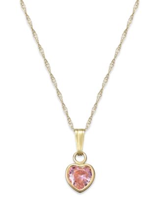 Macy's - Children's Pink Cubic Zirconia Heart Pendant Necklace in 14k Gold