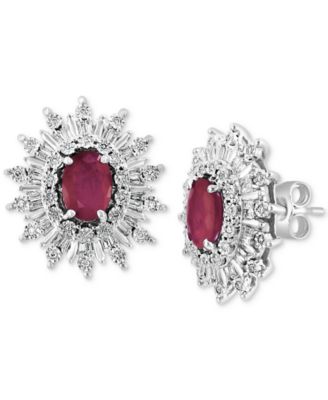 EFFY Collection - Ruby (1-7/8 ct. t.w.) & Diamond (1/8 ct. t.w.) Cluster Earrings in 14k White Gold