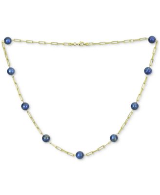 Macy's - Lapis Lazuli Bead Paperclip Link Collar Necklace in Gold-Plated Sterling Silver, 18" + 2" extender, (Also in Onyx, Red Coral, Turquoise, & Rose Quartz)