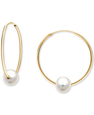 Macy's - Cultured Freshwater Pearl (10mm) Medium Hoop Earrings, 1.5"