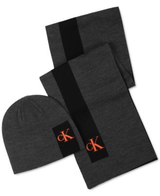 Calvin Klein - Men's Silicone CK Monogram Logo Scarf & Beanie Hat Set